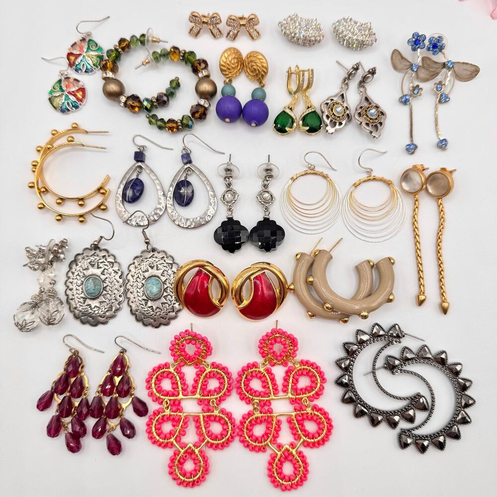 Pierced Earring Lot Costume Jewelry Mixed Styles Vintage To Now Reseller 20 Pair